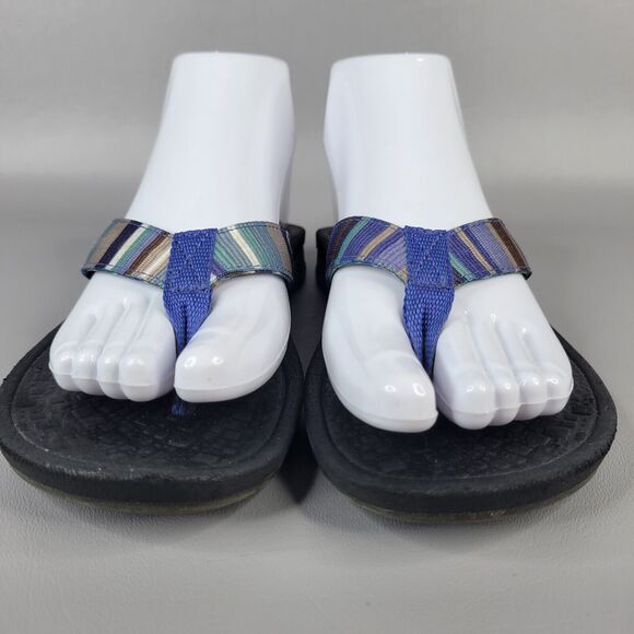 Clarks Tate Muse Flip Flops Striped Strap Slip On Thong Sandals Blue Size 6M - Picture 6 of 12